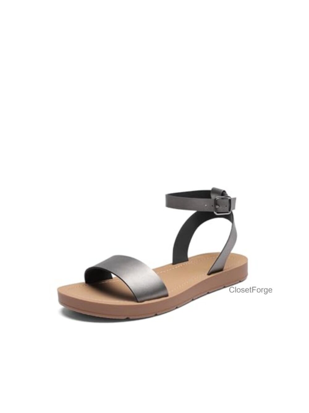 Women's Ankle Strap Flat Sandals Open Toe Faux Leather Slingback